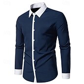 preiswerte Button-Down-Hemden für Herren-Herren Hemd Oberhemd Knopfhemd Farbblock Hochzeit Party Schwarz Weiß Marineblau Blau Langarm Kargen Frühling &amp; Herbst Bekleidung
