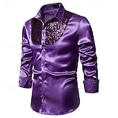 cheap Men&#039;s Button Down Shirts-Men&#039;s Shirt Dress Shirt Button Up Shirt Plain Wedding Party Black White Red Blue Long Sleeve Lapel Spring &amp;  Fall Clothing Apparel Sequins