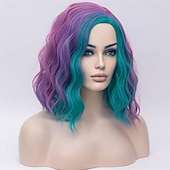 economico Parrucche di Carnevale-parrucche da donna multicolore, parrucche corte e ricce arcobaleno, parrucche ondulate con parte laterale colorata, parrucche per feste quotidiane di Halloween e cosplay per carnevale