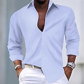 economico camicie casual da uomo-Per uomo Camicia Camicia estiva Maglietta informale Camicia a righe Camicia con bottoni Nero Verde chiaro Rosa Rosso Blu reale Manica lunga Banda Colletto Da mare Giornaliero Abbigliamento Di