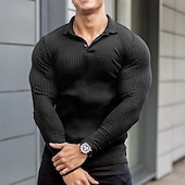 preiswerte Bedrucktes Poloshirt für Herren-Herren Polos mit Knöpfen Golfhemd Casual Sport Kargen Langarm Modisch Basic Glatt Knopf Sommer Schwarz Weiß Polos mit Knöpfen