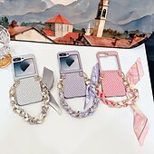 Недорогие Чехлы для Samsung-телефон Кейс для Назначение SSamsung Galaxy Z-флип 6 Z Flip 5 Z Flip 4 Кейс на заднюю панель с ремешком на запястье Защита от удара Ретро ПК