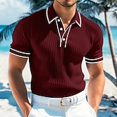 cheap Men&#039;s Classic Polo-Men&#039;s Polo Shirts Golf Shirt Holiday Lapel Ribbed Polo Collar Short Sleeve Basic Modern Color Block Patchwork Buttons Spring &amp; Summer Regular Fit Light Blue White Burgundy Navy Blue Gray Polo Shirts