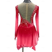 cheap Figure Skating Dresses-Figure Skating Dress Women&#039;s Girls&#039; Ice Skating Dress Outfits Light Yellow Lake Blue Yellow Mesh Spandex High Elasticity Training Competition Skating Wear Patchwork Crystal / Rhinestone Long Sleeve