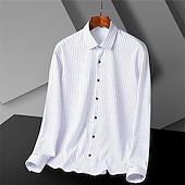 preiswerte Bügelfreie Herrenhemden-Herren Oberhemd Gestreiftes Hemd Bügelfreies Hemd Hochzeit Outdoor Schwarz Weiß Grau Langarm Kragen Sommer Frühling Bekleidung