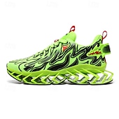 economico Sneakers da uomo-sneakers da uomo verde neon con fiamme, design audace a onde con tomaia traspirante e suola ammortizzata, perfette per lo streetwear e uno stile di vita attivo