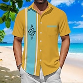 economico Camicia da Bowling da Uomo-Per uomo Blocco di colori Etnico Camicia da Bowling Camicia con Bottoni Maniche Corte Artistico Casual Confortevole All&#039;aperto Vacanza Streetwear Primavera &amp; Estate Colletto a Camicia Stampa Giallo