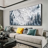 cheap Landscape Paintings-Handmade Original Skiing Painting Oil Painting On Canvas Abstract Texture Winter Landscape Painting Wall Art for Home Decor With Stretched Frame/Without Inner Frame Painting