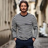 preiswerte T-Shirts für Herren mit 3D-Druck-Herren Linie T Shirt Langarm T-Shirt 3D-Druck Rundhalsausschnitt Hemd Modisch Übertrieben Strasse Täglich Schwarz Sommer Frühling Herbst Bekleidung S M L XL XXL XXXL