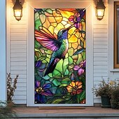 billige Dørdeksler-farget glass effekt dørdekorasjoner dørdeksler kolibri dør billedvev dør gardin dekorasjon bakgrunn innendørs/utendørs dør banner for inngangsdør gårdshus