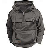 economico Felpa Tattica-Per uomo Felpa con cappuccio Felpa con cappuccio e cerniera a un quarto Felpa con cappuccio tattica Nero Verde militare Blu Cachi Grigio scuro Con cappuccio Liscio Tasche Sportivo Giornaliero Per