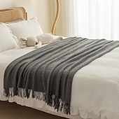cheap Blankets &amp; Throws-Throw Blanket with Tassel, Knit Throw Blankets Soft Cable Knitted Throw Blankets for Couch Stripe Spring Fall Blanket for Bed Sofa Cozy Lightweight Throw Blankets Scarf for Girls Boys