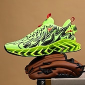 economico Sneakers da uomo-sneakers da uomo verde neon con fiamme, design audace a onde con tomaia traspirante e suola ammortizzata, perfette per lo streetwear e uno stile di vita attivo