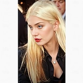 abordables Perruques de célébrités-perruques inspirées de carolyn bessette-kennedy perruque synthétique perruque asymétrique droite cheveux synthétiques blonds longs design à la mode pour femmes blond naturel doux
