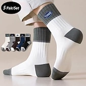 cheap Men&#039;s Socks-Men&#039;s 5 Pairs Multi Packs Socks Crew Socks Running Socks Casual Socks Rainbow Color Color Block Vacation Sports &amp; Outdoor Daily Basic Warm Fall &amp; Winter Fashion Casual