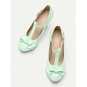 voordelige Jaren 50-dames mintgroene t-band mary jane hakken met strikdetail - vintage stijl pumps voor feesten en formele gelegenheden