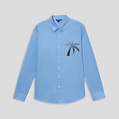 economico Camicie Elite da Uomo-Per uomo Camicia Palma All&#039;aperto Vacanza Bianco Blu Manica Lunga Collo ripiegato Estate Primavera Abbigliamento