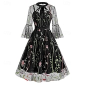 levne Šaty-Elegantní Retro 50. léta Šaty Maškarní Výšivka Květiny Dámské Karneval Nový rok Plesová maškaráda Běžné / Denní loučení se svobodou nevěsty Dospělé Šaty