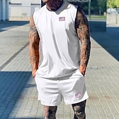 olcso Férfi Basic Tees szettek-Férfi Teniszing Rövidnadrág és póló szett Alkalmi ujjatlan öltöny Ujjatlan Terített nyak Nyár Színes Testedző Alkalmi 2 db Vakáció Hétköznapi viselet Sportruházat Fekete Fehér Zöld Férfi felső póló
