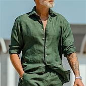 economico Set di camicie basic da uomo-Per uomo Camicia camicia di lino 2 pezzi Completo di camicia Set abbinati Liscio Esterno Strada Verde Maniche corte Estate Primavera Abbigliamento
