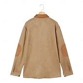 billige Faux suede jakker-Herre Vindtett jakke Imitert semsket jakke Brun semsket jakke Fritid / hverdag Vindtett jakke Lapper Lomme Vinter Vår &amp; Vinter Helfarge Årgang Mote Skjortekrage Normal Navyblå Kakifarget Militærgrønn
