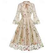 levne Šaty-Elegantní Retro 50. léta Šaty Maškarní Výšivka Květiny Dámské Karneval Nový rok Plesová maškaráda Běžné / Denní loučení se svobodou nevěsty Dospělé Šaty