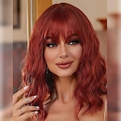 baratos Perucas Sintéticas sem Touca-peruca com franja perucas curtas onduladas para mulheres comprimento dos ombros perucas bob encaracolado perucas sintéticas resistentes ao calor para cosplay de halloween uso diário para festas