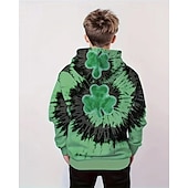 billiga Pojkens 3D Vision &amp; Geometri-St Patrick Pojkar 3D Grafisk Knytbatik Huvtröja Långärmad Vår Höst Mode Streetwear Barn 4-12 år Huva Utomhus Ledigt Dagligen Normal