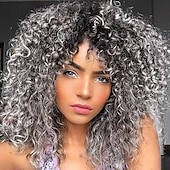 baratos Perucas Sintéticas sem Touca-perucas afro cacheadas para mulheres - peruca afro cacheada crespa com franja perucas sintéticas cosplay