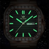 halpa Kvartsikellot-OLEVS miesten tankokello minimalistinen timanttikello muotipuku analoginen kvartsikello miesten kellot suorakulmainen vedenkestävä ruostumaton teräs hohtava päivämääräkello Valentinsdaglahja miehille