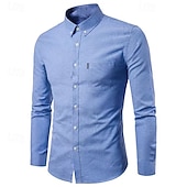 preiswerte Button-Down-Hemden für Herren-Herren Hemd Oberhemd Knopfhemd Glatt Hochzeit Party Schwarz Weiß Rosa Marineblau Langarm Kargen Frühling &amp; Herbst Bekleidung Tasche