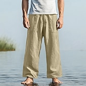 baratos Feriado-Homens Calças Calça verão Calças largas Calças de praia Calça casual Com Cordão Bolso frontal Perna reta Tecido Conforto Macio Comprimento total Ioga Feriado Praia Moda Havaiana Preto Branco