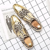 economico Formale-scarpe oxford da uomo con stampa leopardata dorata – design audace in vernice con dettagli brogue per feste e spettacoli teatrali