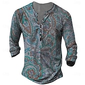 economico Stile etnico-Per uomo maglietta Camicia Henley Magliette Pop art Tribale Henley Giallo Rosso Blu Stampa 3D Plus Size Esterno Giornaliero Manica lunga Bottone giù Stampa Abbigliamento Originale Moda Vintage