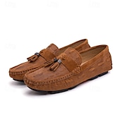 economico Slip-ons e mocassini da uomo-mocassini da uomo in finta pelle scamosciata marrone con dettaglio nappa e motivo in rilievo | comodi ed eleganti per l&#039;uso quotidiano