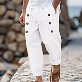 baratos Retrô-Homens Calças de linho Calças Calça verão Calças de praia Calça Gurkha Botões Com Cordão Cintura elástica Tecido Conforto Respirável Comprimento total Casual Diário Feriado Estilo Clássico Retro