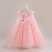 cheap Flower Girl&#039;s Dresses-Flower Girl Dress Kid&#039;s Girls&#039; Princess Dress Performance Wedding Party Elegant Beautiful Mesh Solid Color Sleeveless Crew Neck Light Pink White 4 years+