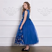 levne Párty šaty-Děti Dívčí Šaty na párty Květinový Bez rukávů Výkon Narozeniny Síťka Kravatový uzel Krásná Sladký Polyester Maxi Šaty na párty Swingové šaty Áčkové šaty Léto 4 roky + Šampaňská Vodní modrá Trávov