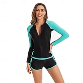 olcso Kiütés őrök-Női Rashguard fürdőruha UV Napvédelem UPF50+ Könnyű Hosszú ujj Spandex Fürdőruha 2 db Cipzár Úszás Szörfözés Tengerpart Vízi sportok Kollázs Nyomtatott Nyár Tavasz Ősz