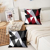 baratos estilo geométrico-Capa de almofada decorativa com padrão argyle 1 peça, capa de almofada quadrada macia, fronha para quarto, sala de estar, sofá, cadeira, preto, cinza, branco, vermelho, verde