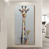 رخيصةأون لوحات فن البوب الزيتية-لوحات زيتية على قماش لحيوانات الزرافة مصنوعة يدويًا من مينتورا لتزيين الحائط صورة تجريدية حديثة للديكور المنزلي بدون إطار غير ممدودة