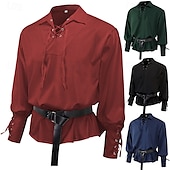 cheap Tops-Medieval Renaissance 17th Century Medium Length Blouse / Shirt Cosplay Costume Ren Faire Knight Ritter Celtic Knight Drawstring Solid Color Men&#039;s Celtic Pirate Masquerade Casual Daily Renaissance Fair