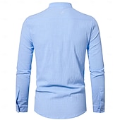 economico Classico-Per uomo Camicia camicia di lino Camicia con colletto a fascia Camicia estiva Camicia da spiaggia Liscio Da mare Informale Bianco Blu marino scuro Blu Marrone Manica lunga A fascia Primavera estate