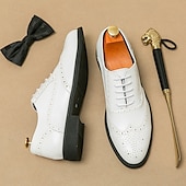 billige Formell-Herresko med tofarget vingetupp i oxford-brogues i brunt og hvitt, ekte skinn med gatsby-inspirerte vintage-sko fra 1920-tallet til bryllup, jazzfester og formelle arrangementer