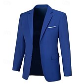 cheap Men&#039;s Classic Blazers-Men&#039;s Blazer Business Cocktail Party Wedding Party Fashion Casual Spring &amp;  Fall Polyester Plain Buttons Pocket Comfortable Single Breasted Blazer Black White Navy Blue Royal Blue