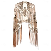 baratos Xales &amp; Envolvimentos-Loucos anos 20 Anos 20 Vestido Coquetel Xales estilo melindrosa O Grande Gatsby Convidado do casamento Paetês Franjas Fantasia Mulheres Dia Das Bruxas Carnaval Baile de Máscaras Casamento Convidado