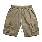 cheap Classic-Men&#039;s Cargo Shorts Linen Shorts Summer Shorts Beach Shorts Drawstring Elastic Waist Multi Pocket Plain Comfort Breathable Knee Length Outdoor Work Daily Classic Style Casual Black White