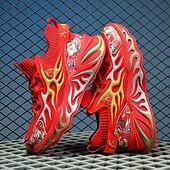 economico Sneakers da uomo-eleganti sneakers rosse da uomo con motivo a fiamma - eleganti e comode, perfette per feste o uscite informali