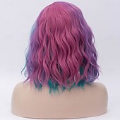 economico Parrucche di Carnevale-parrucche da donna multicolore, parrucche corte e ricce arcobaleno, parrucche ondulate con parte laterale colorata, parrucche per feste quotidiane di Halloween e cosplay per carnevale
