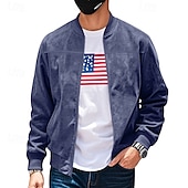 baratos Jaquetas de Suede Sintético-Homens jaqueta leve Jaqueta Bomber Jaqueta Carga Jaqueta de Transição Férias Diário Manter Quente Bolsos Outono &amp; inverno Tecido Moda Clássico Colarinho Chinês Padrão Preto Azul Marinha Azul Marron